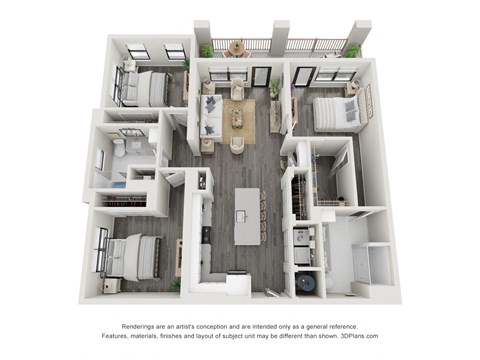 C1 Floor Plan 3 bed 2 bath at The Landing on Summers Street Apartments, Georgia, 30144
